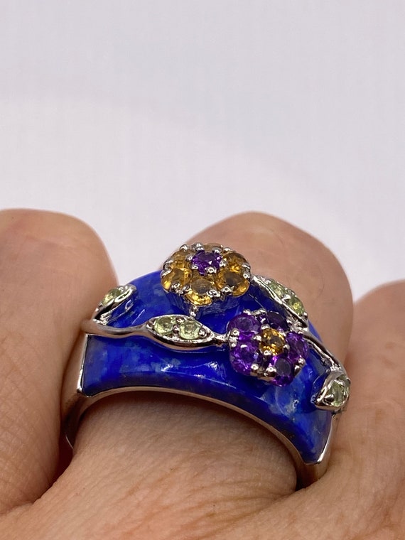 Vintage deep lapis lazuli 925 Sterling Silver Ring - image 2