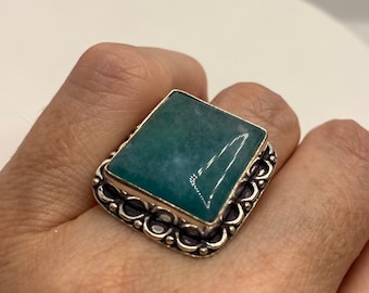 Vintage Green Raw Emerald 925 Sterling Silver Ring Size 7