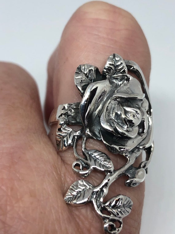 Vintage Rose Flower 925 Sterling Silver Antiqued R