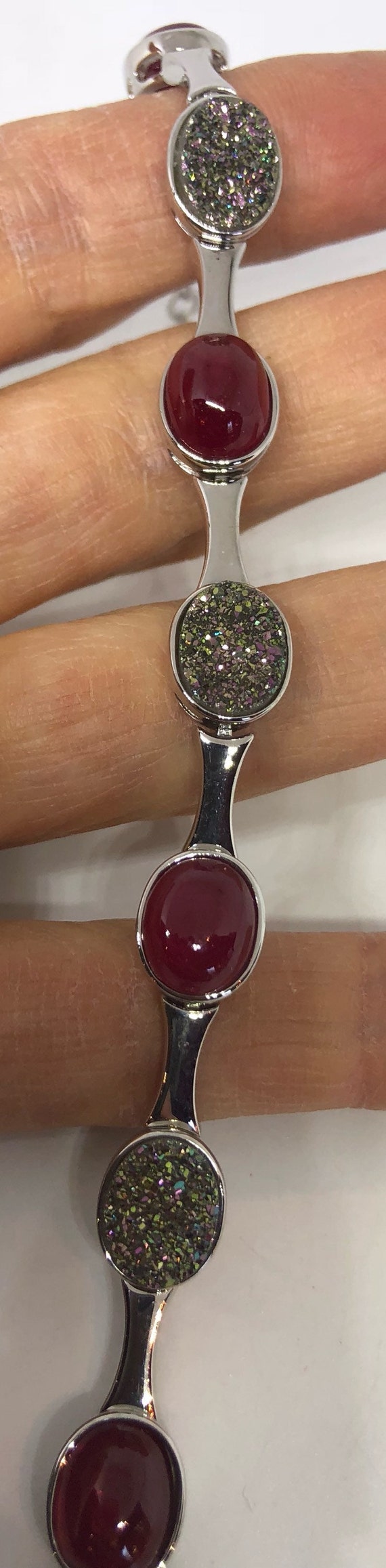 Handmade Genuine Red Ruby and Peacock Ore Druzy S… - image 6