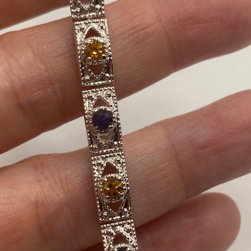 Vintage Citrine Blue Sapphire shops Tennis Bracelet 925 Sterling Silver