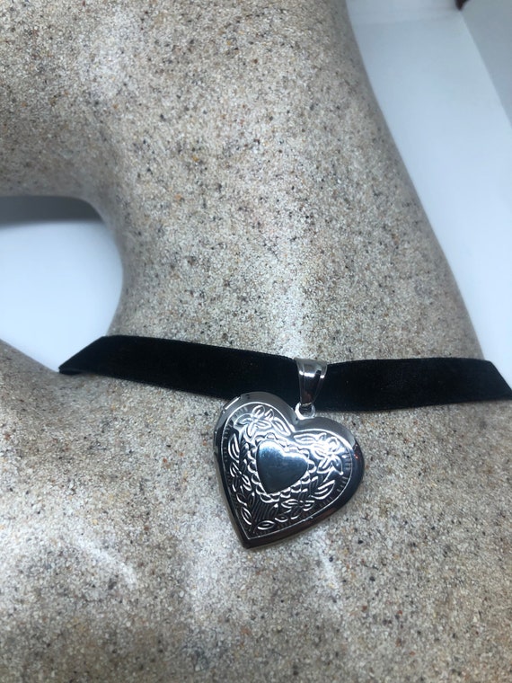 Vintage Heart Locket Choker Silver Stainless Stee… - image 2