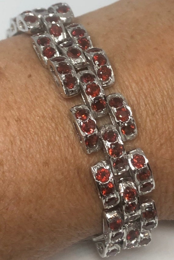 Vintage Bohemian Red Garnet Bracelet 925 Sterling 