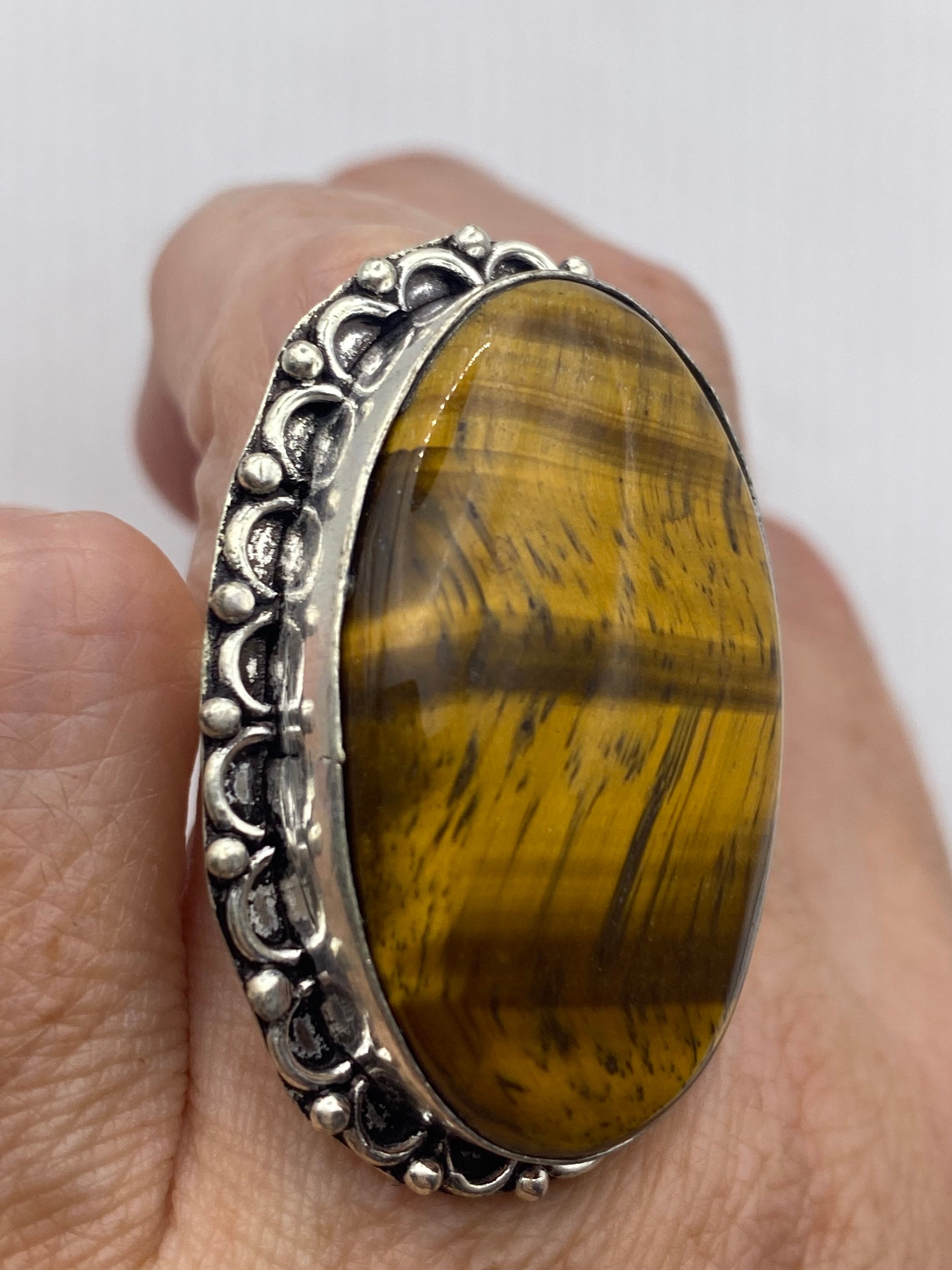 Vintage Tigers Eye Stone Silver Ring - Etsy
