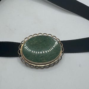 Vintage Green Jade Yellow Gold Filled Brooch Pin