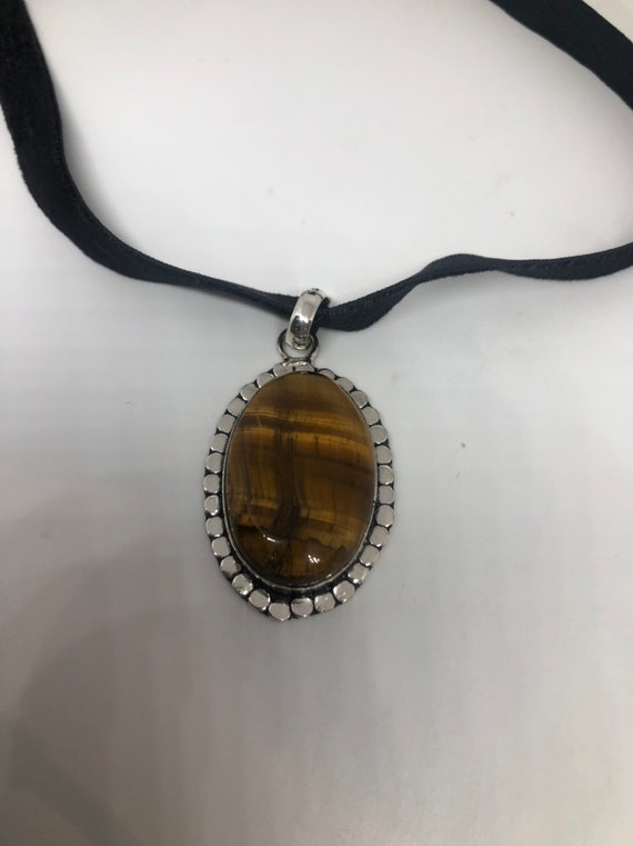 Vintage Handmade Silver tigers eye pendant necklace
