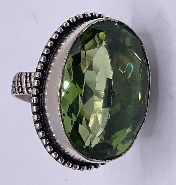 Vintage Green Antique Glass Cocktail Ring - image 5