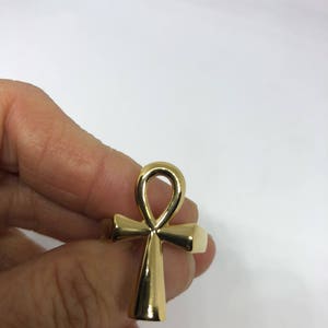 Vintage Golden Stainless Steel Gothic Egyptian Ankh Mens Ring