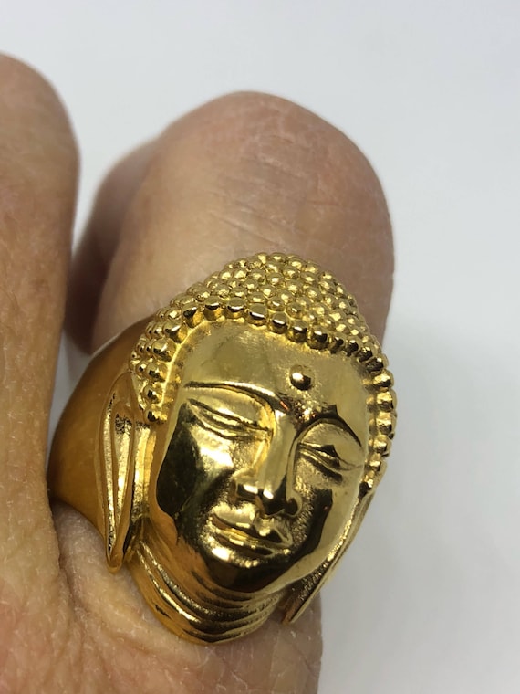 Vintage Gothic Gold Finished Buddha Head Mens Ring