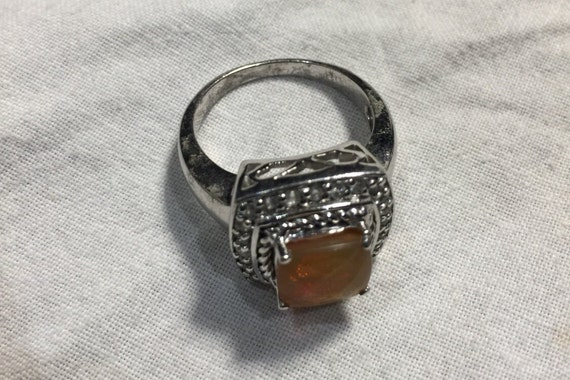 Vintage Fire Opal Ring White Sapphire 925 Sterlin… - image 5