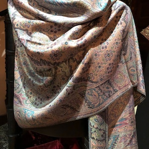Vintage Pastel Golden Paisley Brocade Pashmina Scarf Wrap Shawl
