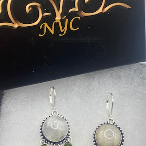 Vintage Green Peridot Moonstone Chandelier Earrings 925 Sterling Silver Leverback