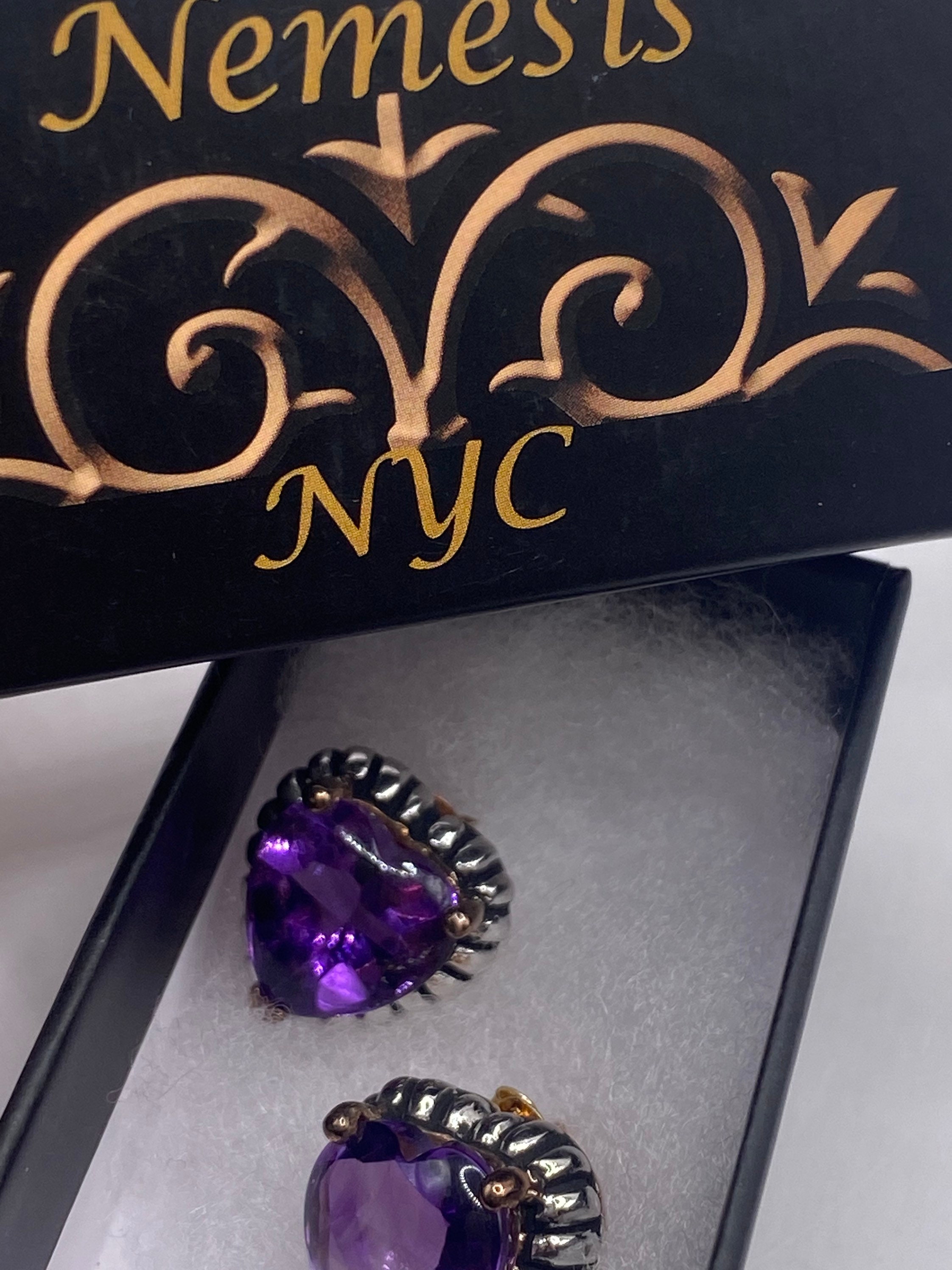 Orecchini A Cuore In Argento Rodiato 925 Con Ametista Viola, Misura 5x5 Mm, Eleganti E Senza Tempo