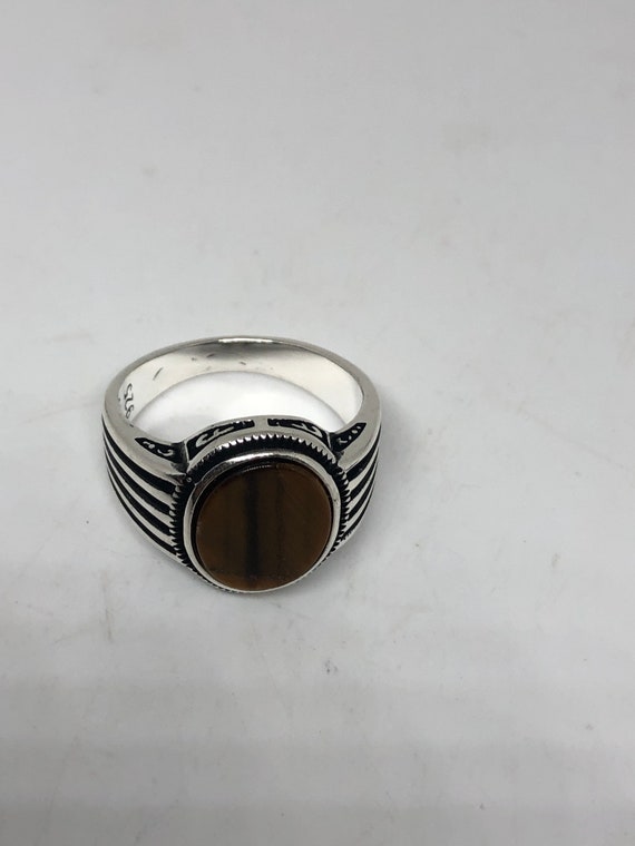 Vintage 1970 Gothic Sterling Silver Genuine Tigers Eye Mens