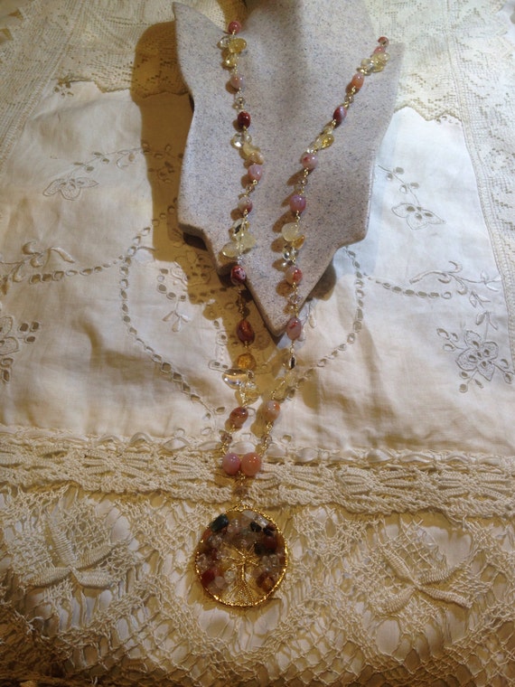 Hand Wrapped Pearl and Crystal Tree of Life Necklace - Etsy