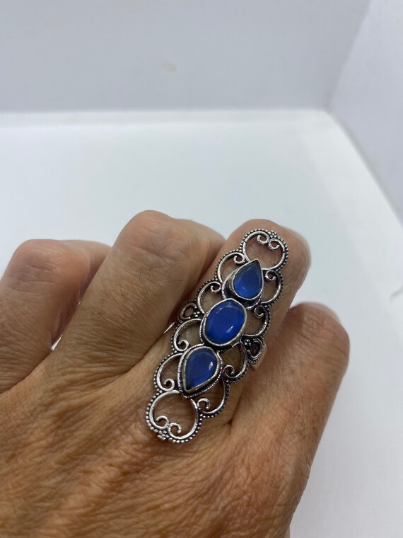 Vintage Blue Chalcedony Ring Statement Cocktail - image 3