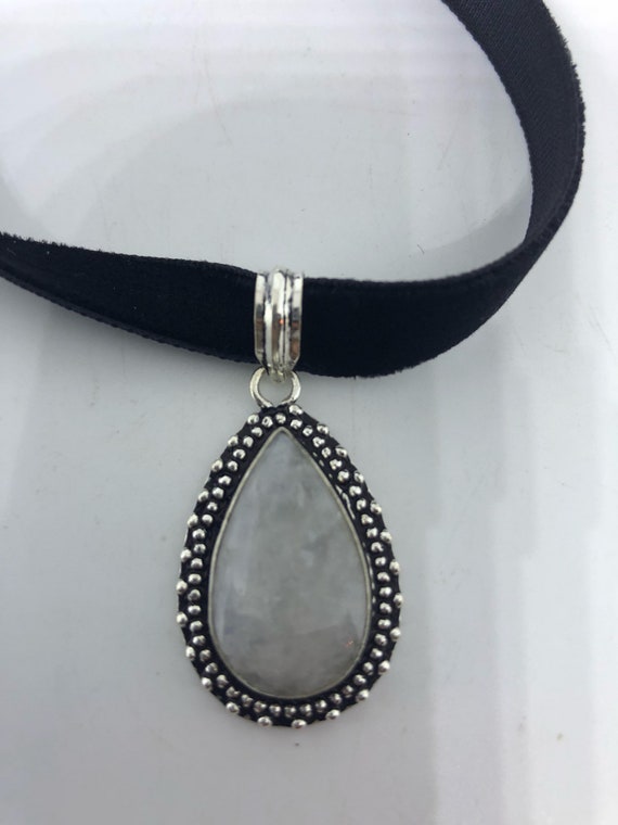 Vintage Rainbow Moonstone Choker White Bronze Pen… - image 3