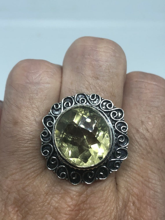 Vintage Genuine Citrine Silver Cocktail Ring - image 1