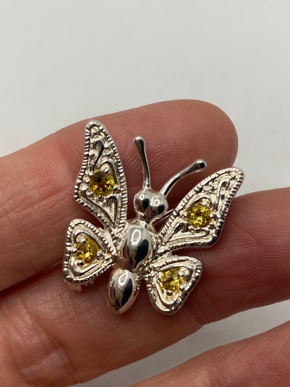 Vintage Golen Citrine Pin 925 Sterling Silver But… - image 2