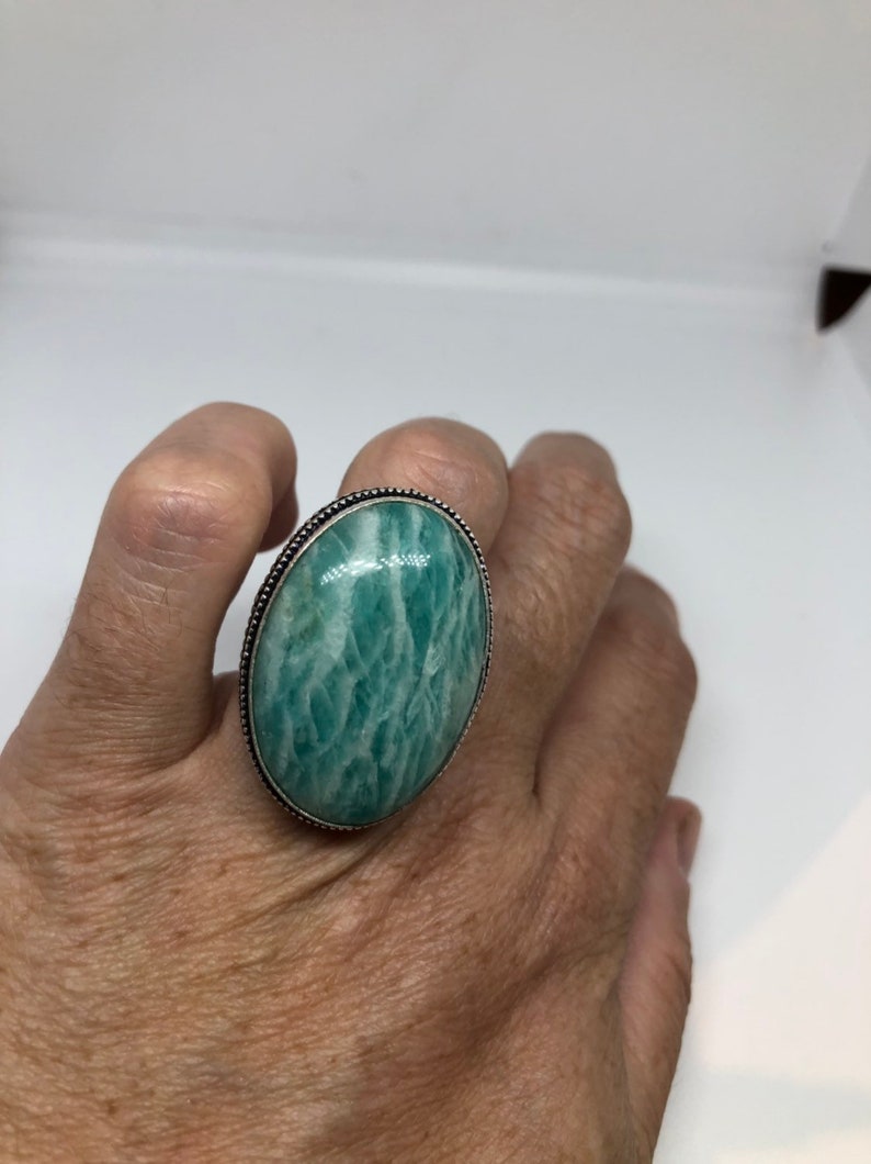 Vintage geniune blue Amazonite Silver Ring