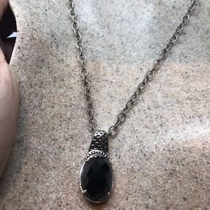Vintage 925 Sterling Silver Genuine Black Onyx Dangle Pendant Necklace