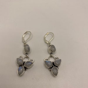 Vintage Rainbow Moonstone Silver Dangle Earrings image 4