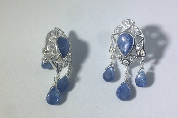 Vintage Blue Sapphire Chandelier Earrings 925 Ste… - image 1