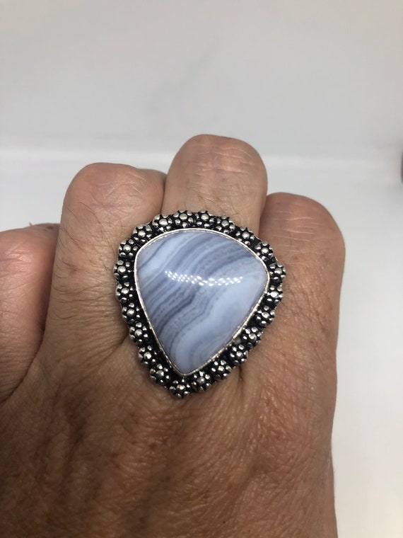 Vintage Genuine Blue Lace agate Silver Ring - image 10