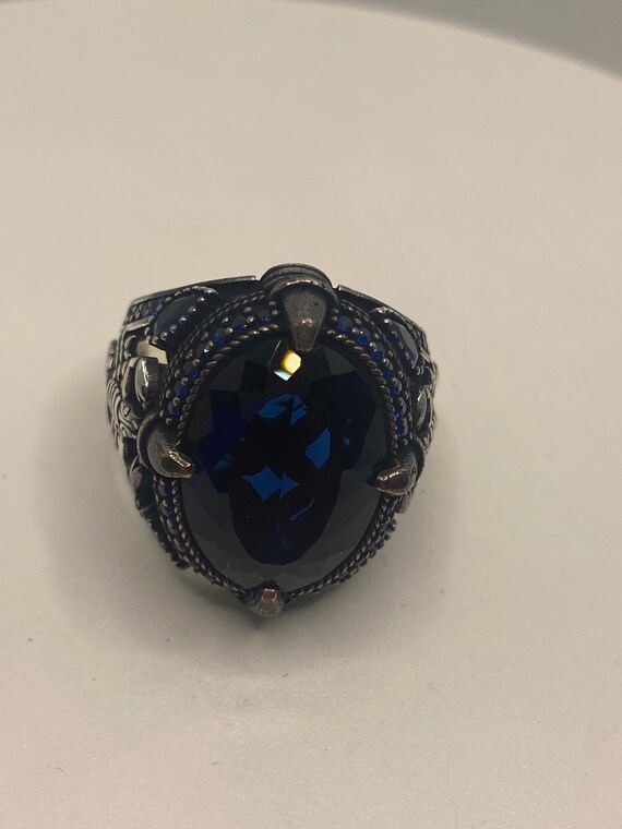 Vintage Cobalt Blue Glass Scorpion Mens Ring in 9… - image 6