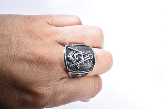 Vintage Gothic Stainless Steel Free Mason G Mens … - image 1