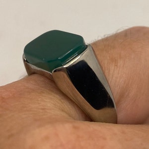 Vintage Green Onyx Mens Ring Stainless Steel