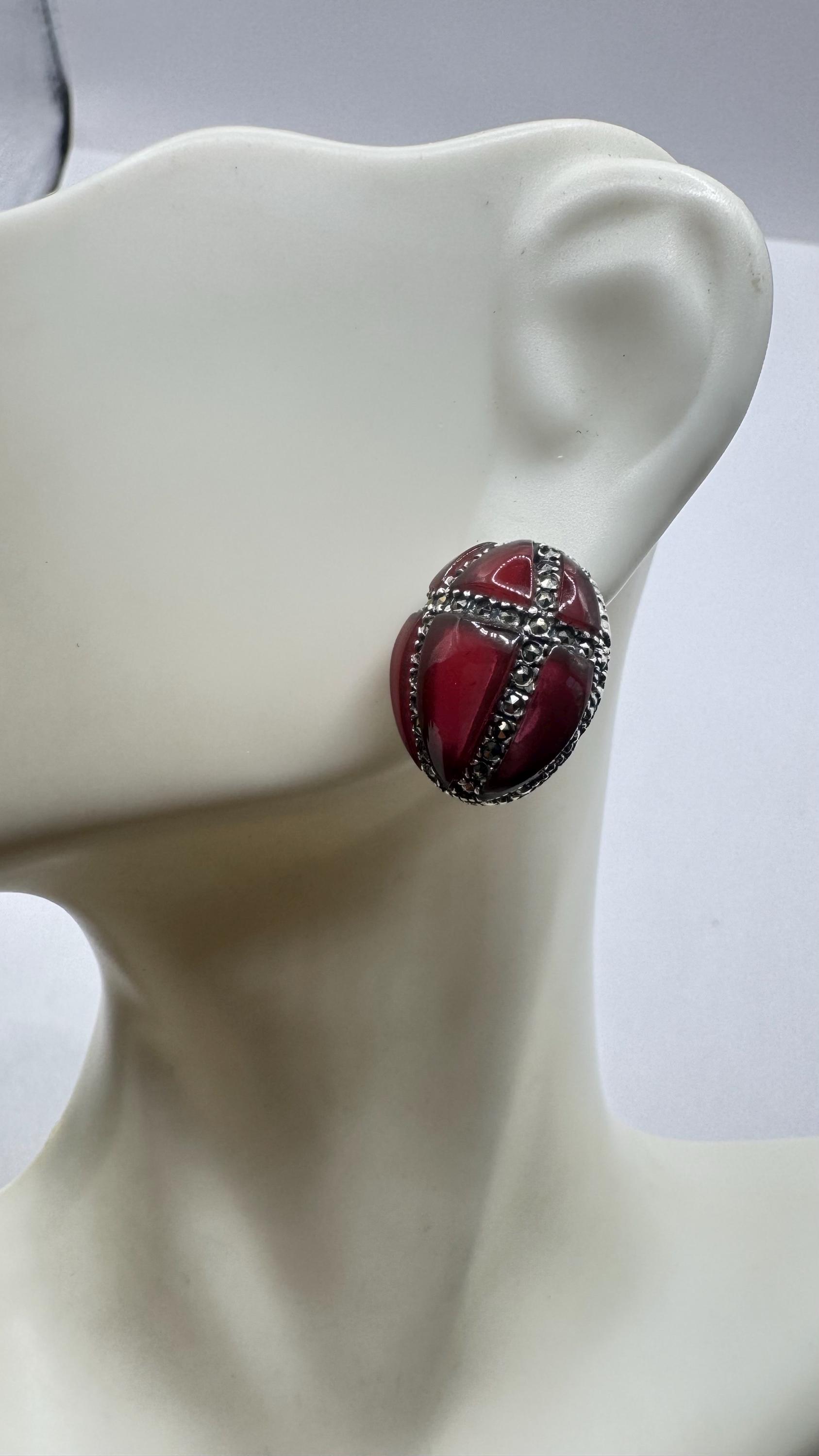 Vintage Marcasite 925 Sterling Silver Deco Carnelian Dangle Earrings - Etsy