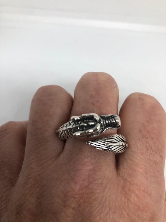 Vintage Gothic Dragon Sterling Silver Mens Ring