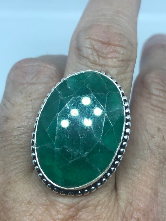 Vintage Green Raw Emerald Silver Bronze Statement… - image 5