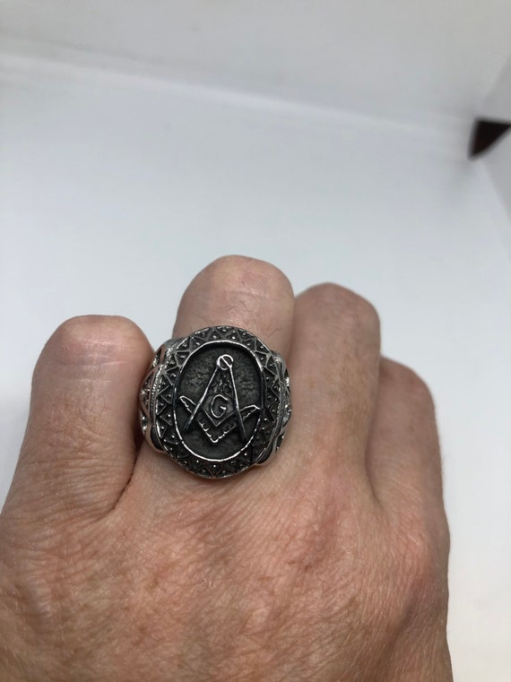 Vintage Gothic Stainless Steel Free Mason G Mens … - image 10