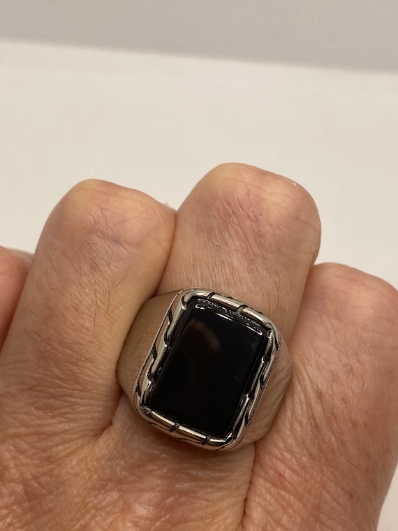 Stainless steel black onyx ring sale
