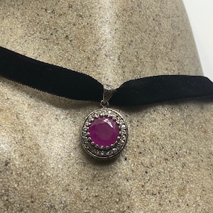Vintage Handmade 925 Sterling Silver Gold  Ruby Pendant