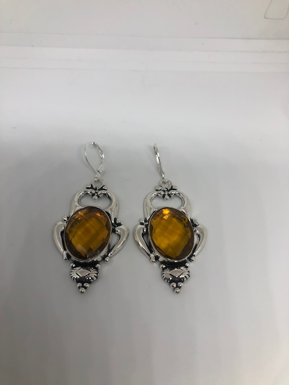 Vintage Yellow Glass 925 Sterling Silver Leverback - image 2