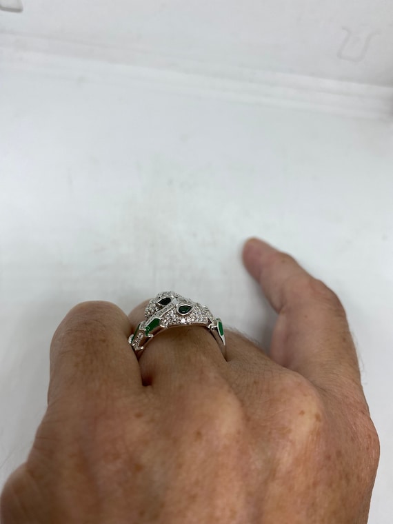 Vintage Snake Ring  Sterling Silver Emerald Green… - image 2