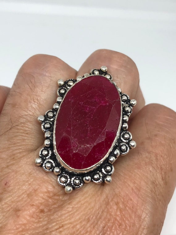 Vintage Handmade Raw Pink Ruby Silver Gothic Ring - image 7