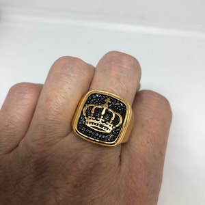 Vintage Gothic Golden Stainless Steel Crown Men's Ring