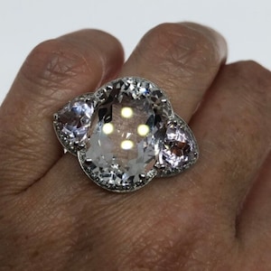 Vintage Clear Quartz Purple Amethyst 925 Sterling Silver Ring