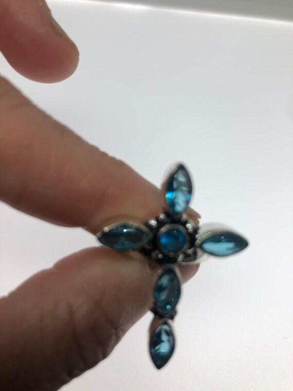 Vintage Genuine Blue Topaz Cross Silver Ring - image 8