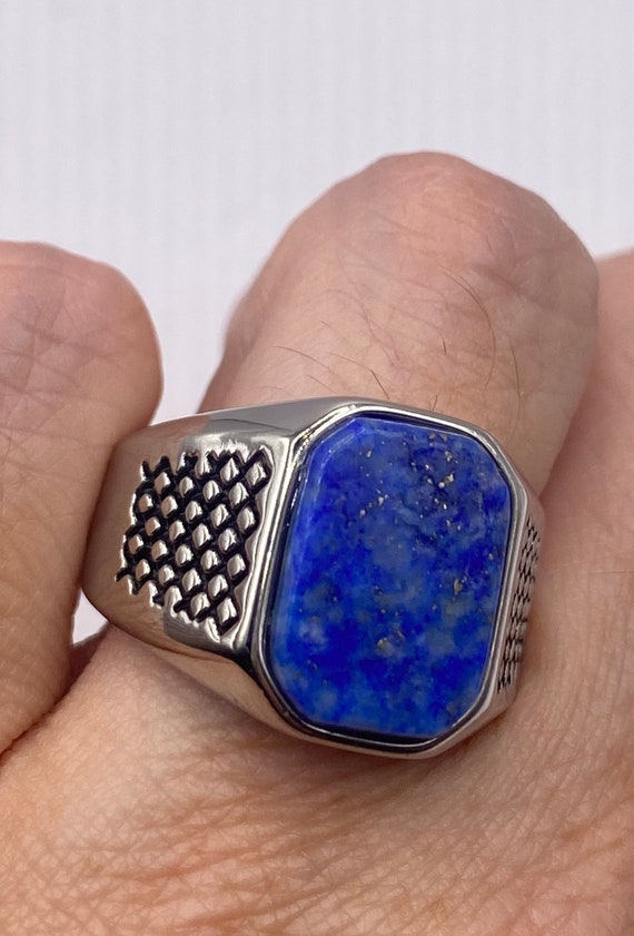 Vintage Blue Lapis Lazuli Mens Ring - image 3