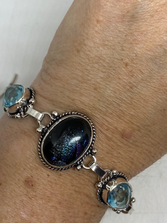 Vintage Blue Topaz Dichroic Glass Blue Bracelet - image 2