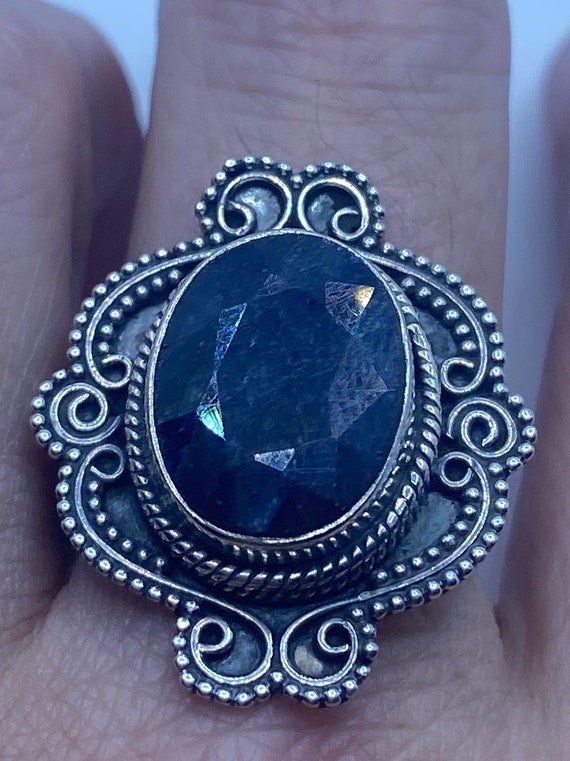 Vintage Black Blue Sapphire 925 Sterling Silver Go