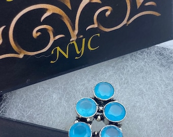 Anillo llamativo de cóctel vintage con calcedonia azul auténtica