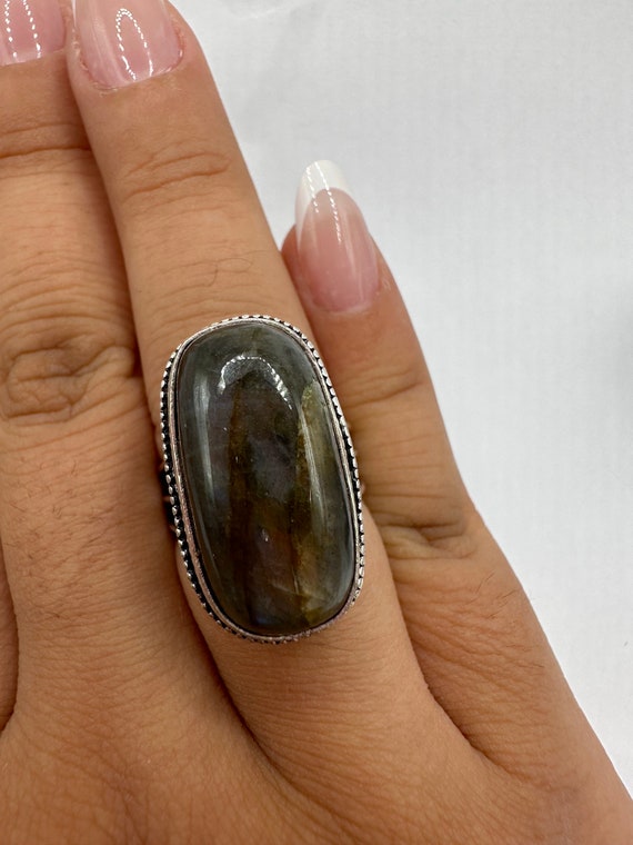 Vintage Large Labradorite Rainbow Moonstone Stone… - image 3