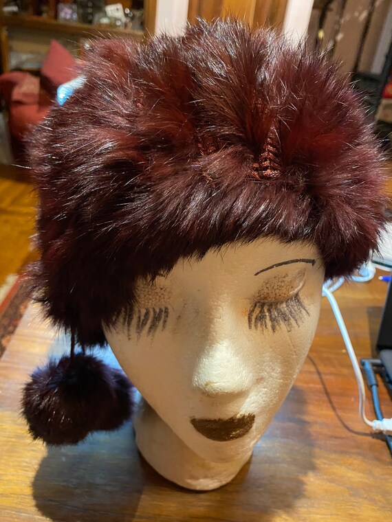 Vintage Burgundy Rabbit fur Russian Deco Hat