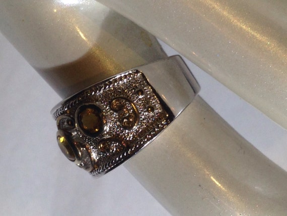 Vintage Gothic Golden Citrine 925 Sterling Silver… - image 3